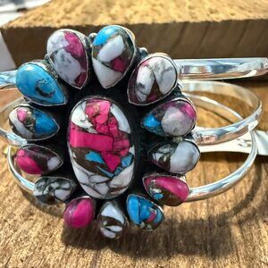 Cotton Candy‎ Turquoise Dahlia Stone Sterling Silver Cuff
